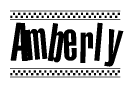 The image contains the text Amberly in a bold, stylized font, with a checkered flag pattern bordering the top and bottom of the text.