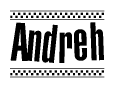 Andreh Bold Text with Racing Checkerboard Pattern Border