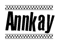 The clipart image displays the text Annkay in a bold, stylized font. It is enclosed in a rectangular border with a checkerboard pattern running below and above the text, similar to a finish line in racing. 