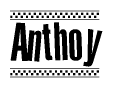 The clipart image displays the text Anthoy in a bold, stylized font. It is enclosed in a rectangular border with a checkerboard pattern running below and above the text, similar to a finish line in racing. 