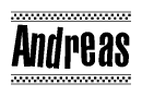 Andreas Bold Text with Racing Checkerboard Pattern Border