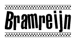 The image is a black and white clipart of the text Bramreijn in a bold, italicized font. The text is bordered by a dotted line on the top and bottom, and there are checkered flags positioned at both ends of the text, usually associated with racing or finishing lines.