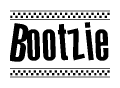 The image contains the text Bootzie in a bold, stylized font, with a checkered flag pattern bordering the top and bottom of the text.
