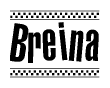 The clipart image displays the text Breina in a bold, stylized font. It is enclosed in a rectangular border with a checkerboard pattern running below and above the text, similar to a finish line in racing. 