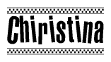 The clipart image displays the text Chiristina in a bold, stylized font. It is enclosed in a rectangular border with a checkerboard pattern running below and above the text, similar to a finish line in racing. 