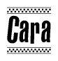 The clipart image displays the text Cara in a bold, stylized font. It is enclosed in a rectangular border with a checkerboard pattern running below and above the text, similar to a finish line in racing. 