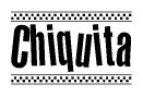 The clipart image displays the text Chiquita in a bold, stylized font. It is enclosed in a rectangular border with a checkerboard pattern running below and above the text, similar to a finish line in racing. 