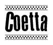 The image contains the text Coetta in a bold, stylized font, with a checkered flag pattern bordering the top and bottom of the text.