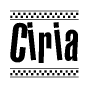 The clipart image displays the text Ciria in a bold, stylized font. It is enclosed in a rectangular border with a checkerboard pattern running below and above the text, similar to a finish line in racing. 