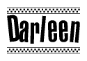 The clipart image displays the text Darleen in a bold, stylized font. It is enclosed in a rectangular border with a checkerboard pattern running below and above the text, similar to a finish line in racing. 