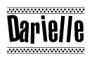 The clipart image displays the text Darielle in a bold, stylized font. It is enclosed in a rectangular border with a checkerboard pattern running below and above the text, similar to a finish line in racing. 