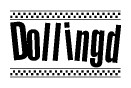The image contains the text Dollingd in a bold, stylized font, with a checkered flag pattern bordering the top and bottom of the text.