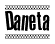The clipart image displays the text Daneta in a bold, stylized font. It is enclosed in a rectangular border with a checkerboard pattern running below and above the text, similar to a finish line in racing. 
