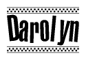 The image contains the text Darolyn in a bold, stylized font, with a checkered flag pattern bordering the top and bottom of the text.