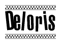 The clipart image displays the text Deloris in a bold, stylized font. It is enclosed in a rectangular border with a checkerboard pattern running below and above the text, similar to a finish line in racing. 