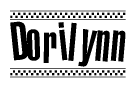 The image contains the text Dorilynn in a bold, stylized font, with a checkered flag pattern bordering the top and bottom of the text.