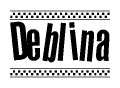 The image contains the text Deblina in a bold, stylized font, with a checkered flag pattern bordering the top and bottom of the text.