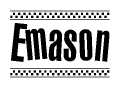 The clipart image displays the text Emason in a bold, stylized font. It is enclosed in a rectangular border with a checkerboard pattern running below and above the text, similar to a finish line in racing. 