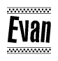 Evan Bold Text with Racing Checkerboard Pattern Border