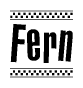 The clipart image displays the text Fern in a bold, stylized font. It is enclosed in a rectangular border with a checkerboard pattern running below and above the text, similar to a finish line in racing. 