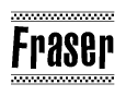 The clipart image displays the text Fraser in a bold, stylized font. It is enclosed in a rectangular border with a checkerboard pattern running below and above the text, similar to a finish line in racing. 