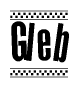 The image contains the text Gleb in a bold, stylized font, with a checkered flag pattern bordering the top and bottom of the text.