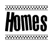 The image contains the text Homes in a bold, stylized font, with a checkered flag pattern bordering the top and bottom of the text.