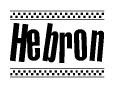 The image contains the text Hebron in a bold, stylized font, with a checkered flag pattern bordering the top and bottom of the text.