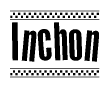 The image contains the text Inchon in a bold, stylized font, with a checkered flag pattern bordering the top and bottom of the text.