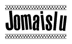 The image contains the text Jomaislu in a bold, stylized font, with a checkered flag pattern bordering the top and bottom of the text.