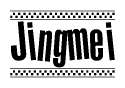   The clipart image displays the text Jingmei in a bold, stylized font. It is enclosed in a rectangular border with a checkerboard pattern running below and above the text, similar to a finish line in racing.  