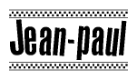 The image contains the text Jean-paul in a bold, stylized font, with a checkered flag pattern bordering the top and bottom of the text.