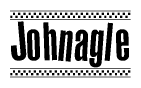 The image contains the text Johnagle in a bold, stylized font, with a checkered flag pattern bordering the top and bottom of the text.