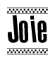 The clipart image displays the text Joie in a bold, stylized font. It is enclosed in a rectangular border with a checkerboard pattern running below and above the text, similar to a finish line in racing. 