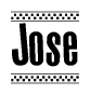 The image contains the text Jose in a bold, stylized font, with a checkered flag pattern bordering the top and bottom of the text.