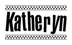 The clipart image displays the text Katheryn in a bold, stylized font. It is enclosed in a rectangular border with a checkerboard pattern running below and above the text, similar to a finish line in racing. 