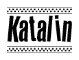 The image contains the text Katalin in a bold, stylized font, with a checkered flag pattern bordering the top and bottom of the text.