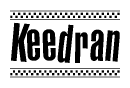 The clipart image displays the text Keedran in a bold, stylized font. It is enclosed in a rectangular border with a checkerboard pattern running below and above the text, similar to a finish line in racing. 