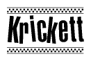 The image contains the text Krickett in a bold, stylized font, with a checkered flag pattern bordering the top and bottom of the text.