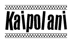 The image contains the text Kaipolani in a bold, stylized font, with a checkered flag pattern bordering the top and bottom of the text.