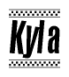 The clipart image displays the text Kyla in a bold, stylized font. It is enclosed in a rectangular border with a checkerboard pattern running below and above the text, similar to a finish line in racing. 