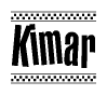 The image contains the text Kimar in a bold, stylized font, with a checkered flag pattern bordering the top and bottom of the text.