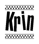 The image contains the text Krin in a bold, stylized font, with a checkered flag pattern bordering the top and bottom of the text.