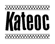 The image contains the text Kateoc in a bold, stylized font, with a checkered flag pattern bordering the top and bottom of the text.
