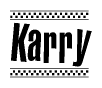 The clipart image displays the text Karry in a bold, stylized font. It is enclosed in a rectangular border with a checkerboard pattern running below and above the text, similar to a finish line in racing. 
