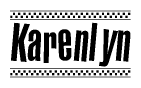 The image contains the text Karenlyn in a bold, stylized font, with a checkered flag pattern bordering the top and bottom of the text.