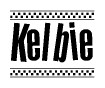 The clipart image displays the text Kelbie in a bold, stylized font. It is enclosed in a rectangular border with a checkerboard pattern running below and above the text, similar to a finish line in racing. 