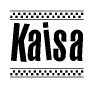 The image contains the text Kaisa in a bold, stylized font, with a checkered flag pattern bordering the top and bottom of the text.