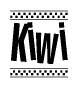 The clipart image displays the text Kiwi in a bold, stylized font. It is enclosed in a rectangular border with a checkerboard pattern running below and above the text, similar to a finish line in racing. 