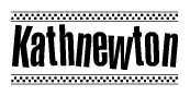 The image contains the text Kathnewton in a bold, stylized font, with a checkered flag pattern bordering the top and bottom of the text.